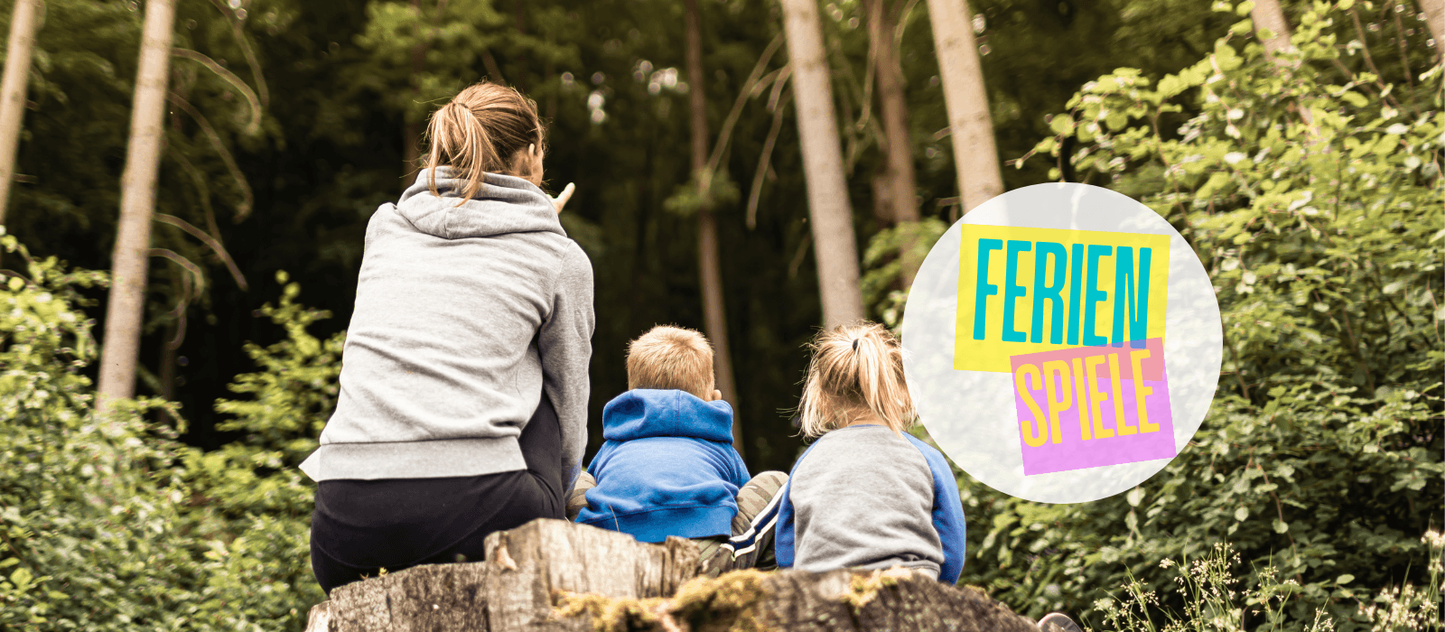 Titelbild für Wald- und Wahrnehmungsspiele für Kinder und ihre aktiven Eltern