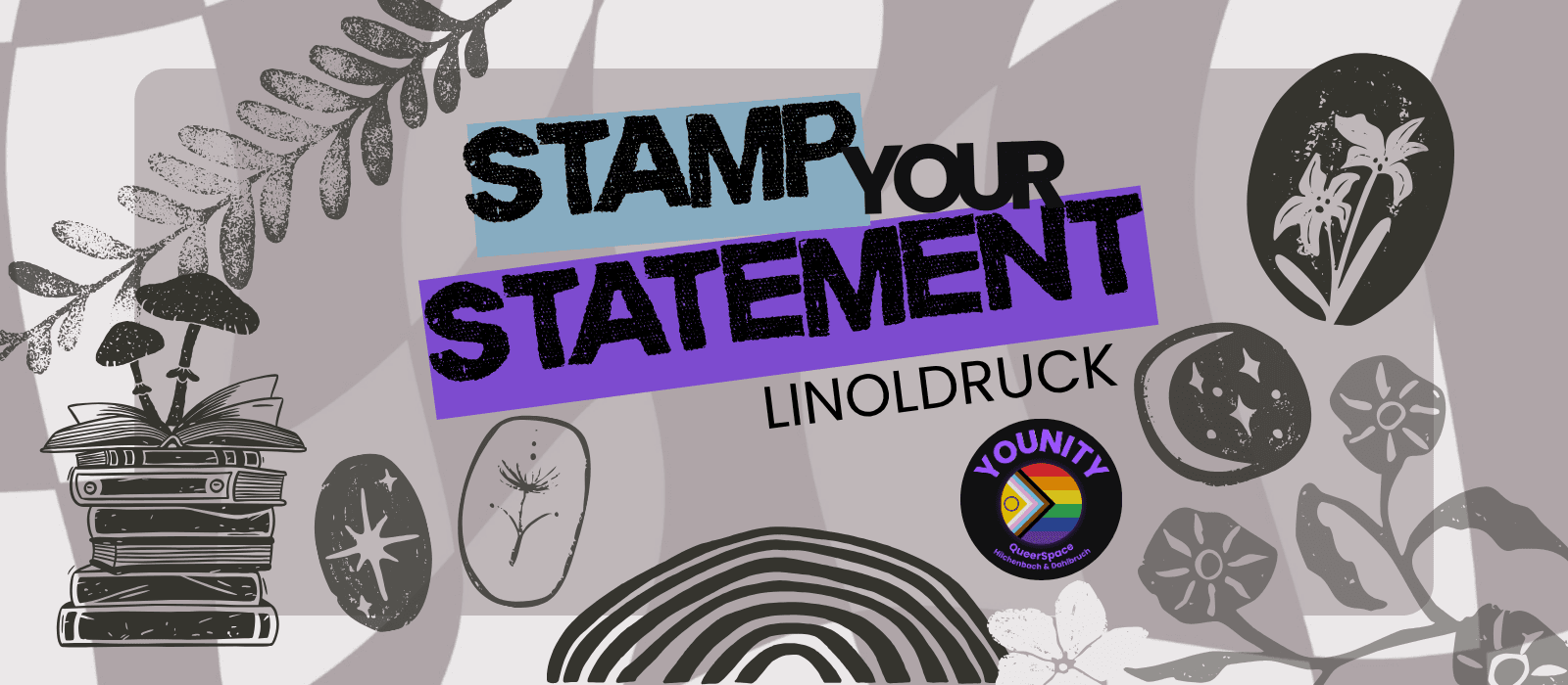 Titelbild für QueerSpace - Linoldruck: STAMP YOUR STATEMENT
